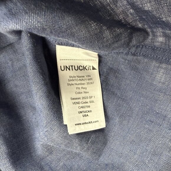 Untuckit Mens L Blue Santo Navy Linen Long Sleeve Button Up Shirt - Picture 6 of 7